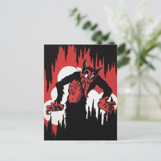 Vintager Cartoon Krampus Postkarte (Stehend Vorderseite)