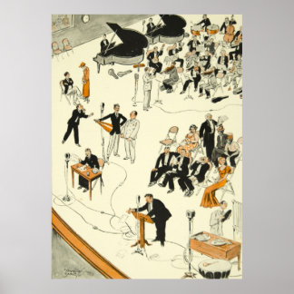 Vintager Cartoon Radio Program Musicians Funny Poster