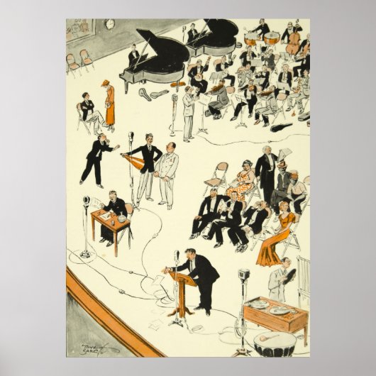 Vintager Cartoon Radio Program Musicians Funny Poster (Vorne)