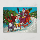 Vintager Cartoon Santa mit Birkensticken Postkarte (Vorderseite)