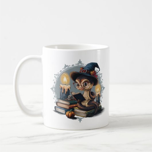 Vintager Cartoon Schlange: Gotik, Halloween-Roben Kaffeetasse (Links)