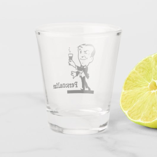 Vintager Cartoon Schwarzweiß-Comic Schnapsglas (Rückseite)