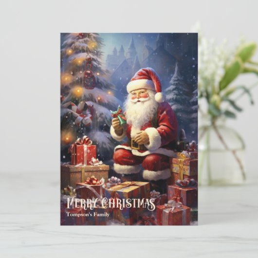 Vintager Cartoon Weihnachtsgeschenke Feiertagskarte (Stehend Vorderseite)