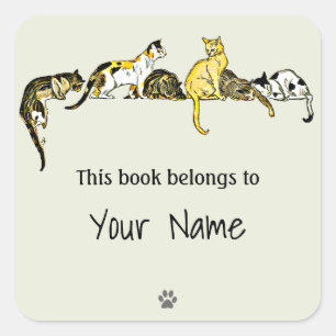 Vintager Cat Art Buchzeichen Sticker