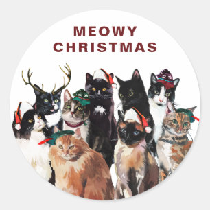 Vintager Cat Clowder Meowa Weihnachten Runder Aufkleber