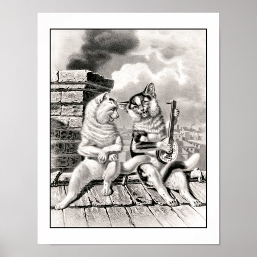 Vintager Cat Musician Lute Gitarre Poster (Vorne)