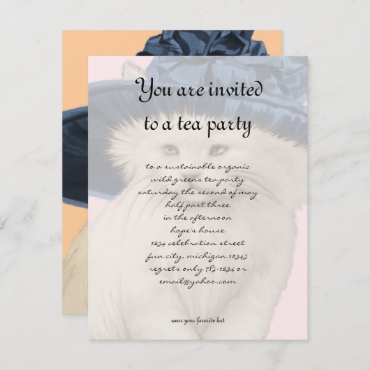 Vintager Cat Tee Party Einladung Vintag Blue Hat (Vorne/Hinten)