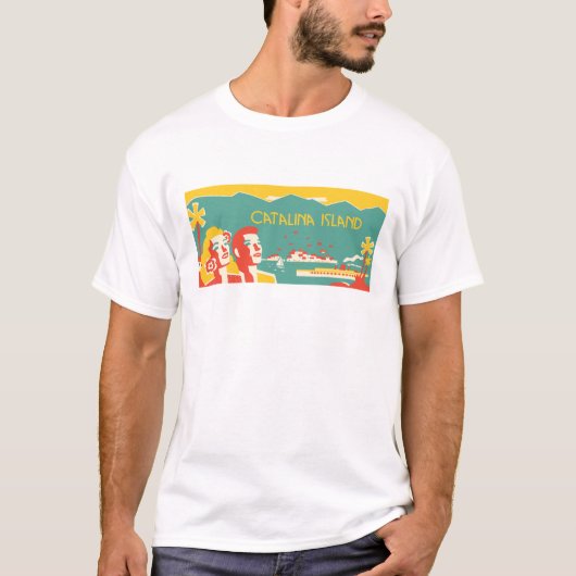 Vintager Catalina-Insel-Reise-Plakat-T - Shirt (Vorderseite)
