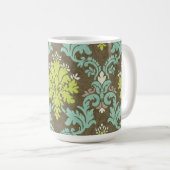 Vintager Celadon-und Aqua-Damast Kaffeetasse (VorderseiteRechts)