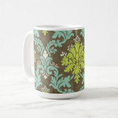 Vintager Celadon-und Aqua-Damast Kaffeetasse (Vorderseite Links)