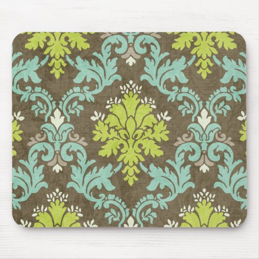 Vintager Celadon-und Aqua-Damast Mousepad (Vorne)