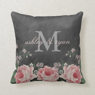 VINTAGER CHALKBOARD BLUME MONOGRAMM PILLOS KISSEN