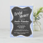 Vintager Chalkboard-Look, blaues Zickzack Muster Einladung (Stehend Vorderseite)