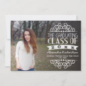 Vintager Chalkboard Overlay-Foto-Abschluss Einladung (Vorderseite)