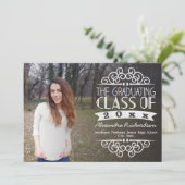 Vintager Chalkboard Overlay-Foto-Abschluss Einladung (Stehend Vorderseite)