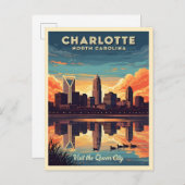 Vintager Charlotter nördlich Carolina Skyline Postkarte (Vorne/Hinten)