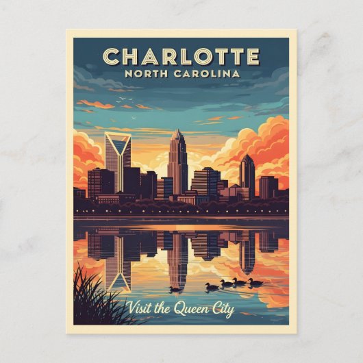 Vintager Charlotter nördlich Carolina Skyline Postkarte (Vorderseite)
