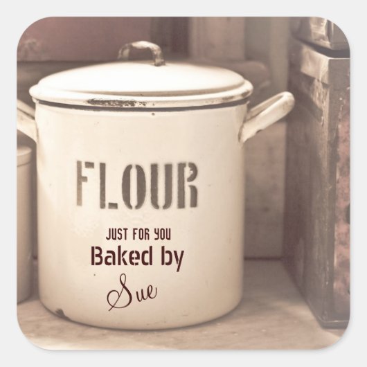 Vintager Charm, gebacken von IHNEN Stickern Quadratischer Aufkleber (Vorderseite)