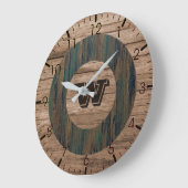 Vintager Charm Wood Grain - Mit Monogramm Große Wanduhr (Winkel)