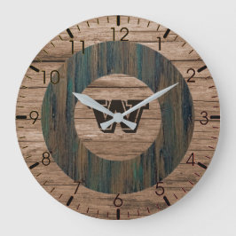 Vintager Charm Wood Grain - Mit Monogramm Große Wanduhr