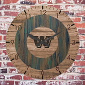 Vintager Charm Wood Grain - Mit Monogramm Große Wanduhr