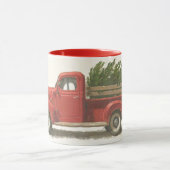 Vintager Charme: Roter LKW, der Weihnachtsbaum trä Tasse (Zentrum)