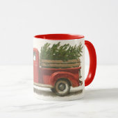Vintager Charme: Roter LKW, der Weihnachtsbaum trä Tasse (VorderseiteRechts)
