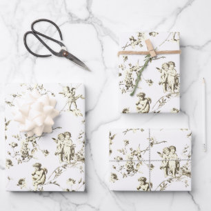 Vintager Cherub Cupid Angels Floral Beige Toile Geschenkpapier Set