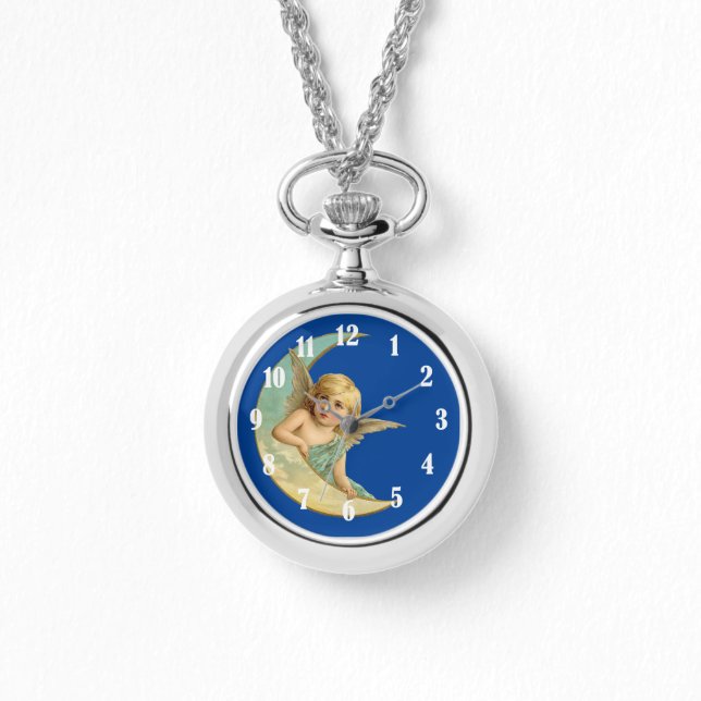 Vintager Cherub in Crescent Moon Armbanduhr (Vorderseite)