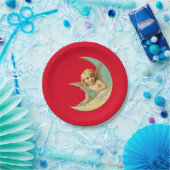 Vintager Cherub in Crescent Moon Pappteller (Party)
