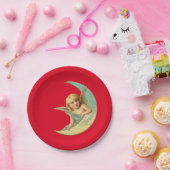 Vintager Cherub in Crescent Moon Pappteller (Party)