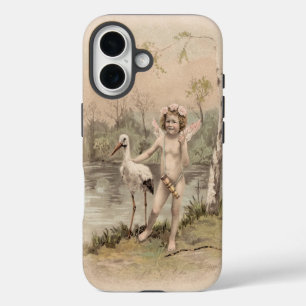 Vintager Cherub mit Storch am See iPhone 16 Hülle