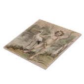 Vintager Cherub mit Storch am See Fliese (Seite)