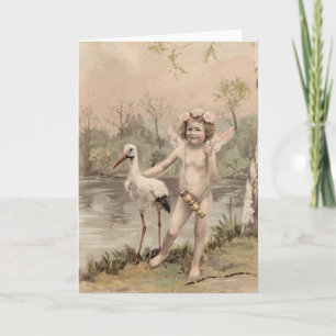 Vintager Cherub mit Storch am See Karte