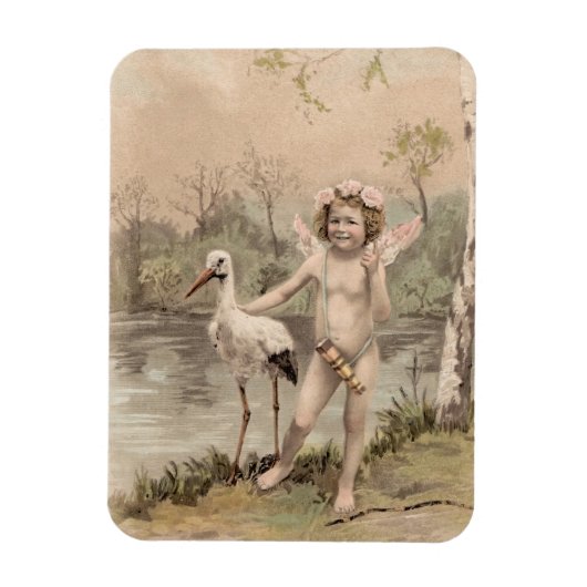Vintager Cherub mit Storch am See Magnet (Vertikal)