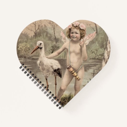 Vintager Cherub mit Storch am See Notizblock (Vorderseite)