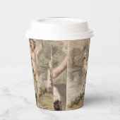 Vintager Cherub mit Storch am See Pappbecher (Links)