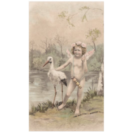 Vintager Cherub mit Storch am See Tischdecke