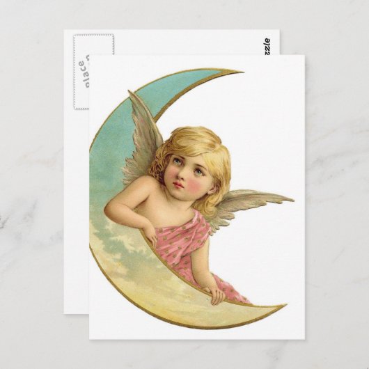 Vintager Cherub und Cresent Moon Postkarte (Vorne/Hinten)