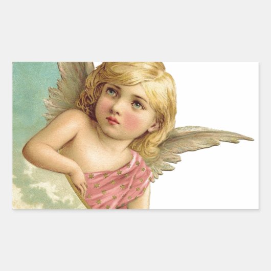 Vintager Cherub und Cresent Moon Rechteckiger Aufkleber (Vorderseite)