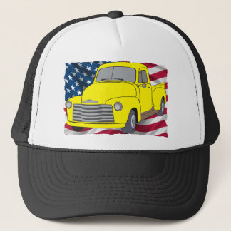 Vintager Chevy LKW mit amerikanischer Flagge Truckerkappe
