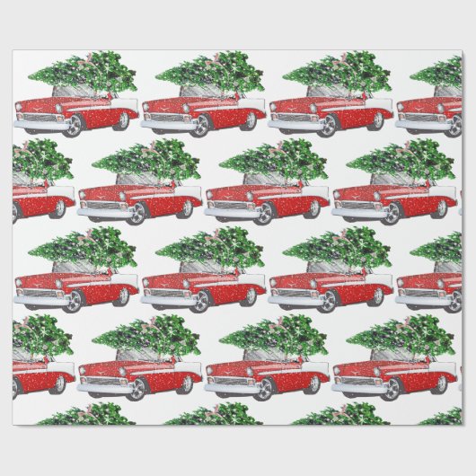 Vintager Chevy mit Weihnachtsbaum Geschenkpapier (Flach)