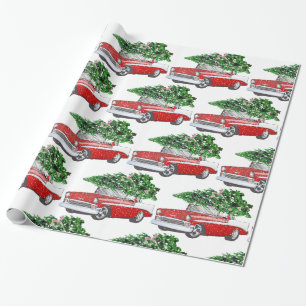 Vintager Chevy mit Weihnachtsbaum Geschenkpapier