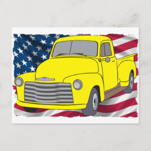 Vintager Chevy Truck mit amerikanischer Flagge Postkarte
