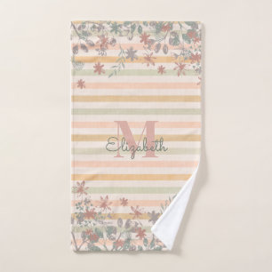 Vintager Chic-Blumenstreifen mit addieren Namen Handtuch