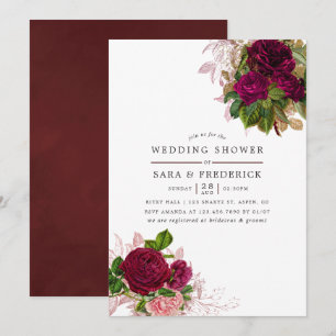 Vintager Chic Blush & Burgund Polterabend Einladung