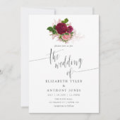 Vintager Chic Blush und Burgunder Blumenhochzeit Einladung (Vorderseite)