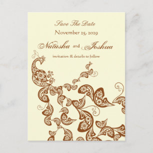 Vintager Chic-eleganter Blumenpfau Save the Date Ankündigungspostkarte