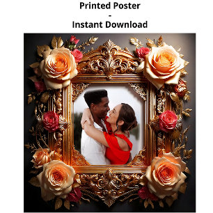 Vintager Chic Foto Rahmen mit Rose und Ornamenten Poster