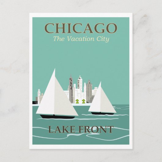 Vintager Chicago Lake Front Travel Postkarte (Vorderseite)
